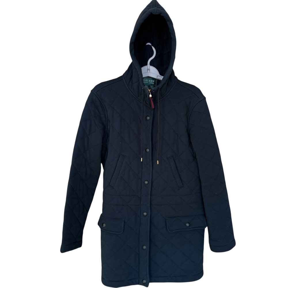 Vintage Ralph Lauren Quilted Hooded Jacket Coat Navy Women's Small Hong Kong
